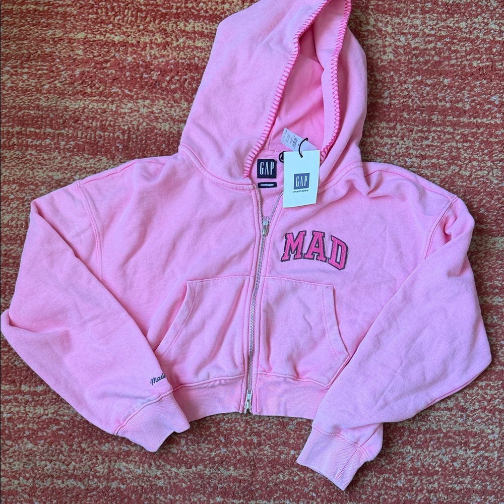 Madhappy x GAP Pink Hooded Zip Crop Sweatshirt with 'MAD' Patch